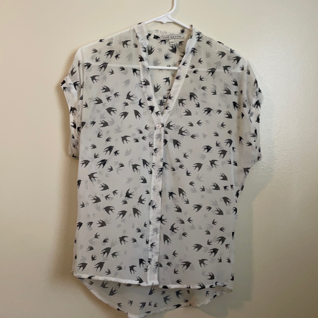 Button Down Bird Print Blouse